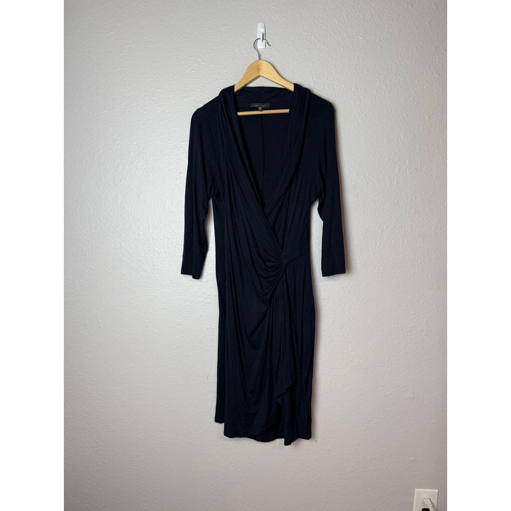 Karen Kane Dress Womens XL Navy Blue Wrap Midi 3/4 Sleeve Ruched 195